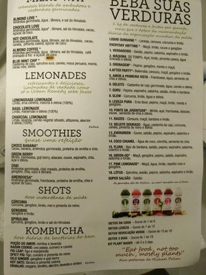 Menu at Urban Remedy in Sao Paulo