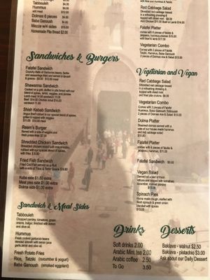 Back of the menu at Odeh's Mediterranean Restaurant in Elko