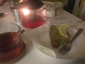 Lemon cake and tea at Zest Cafe & Bar in Ramsgate