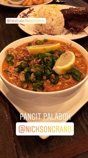 Vegan Filipino pancit palabok. Yum! at Nick's on Grand in South San Francisco