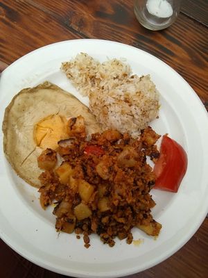 Corn beef hash with egg at Nick's on Grand in South San Francisco