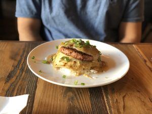 Moco loco: beyond burger patty, vegan egg, rice and gravy at Nick's on Grand in South San Francisco