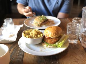Chick’n sandwich and Mac and cheese at Nick's on Grand in South San Francisco