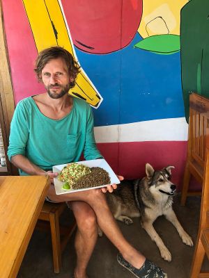 Lentils with a mixed veggie salat. at Angela's Place in Mancora