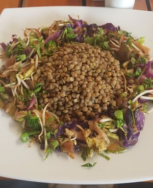 Lentils with sauteed vegetables at Angela's Place in Mancora