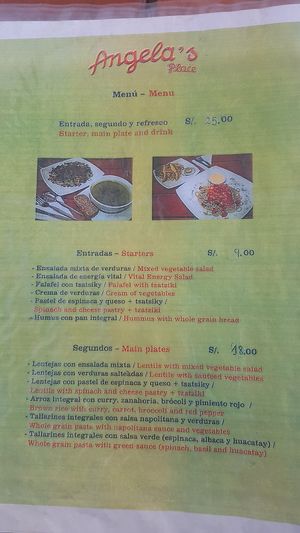 Daily lunch menu at Angela's Place in Mancora