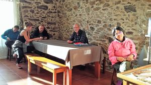 Relaxing pilgrims at Albergue Ponte Ferreira in Palas De Rei