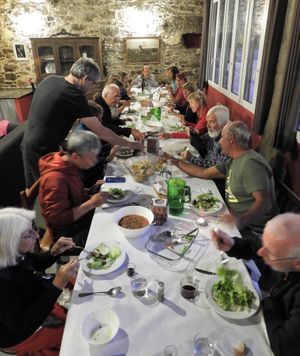 Communal meal at Albergue Ponte Ferreira in Palas De Rei