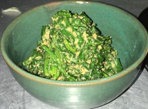 Goma Ae (sesame steamed spinach) at Sapporo Japanese Restaurant in Kathmandu