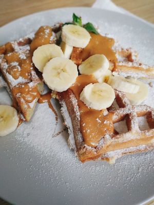 Yummy waffles with icecream at Fika in St Petersburg