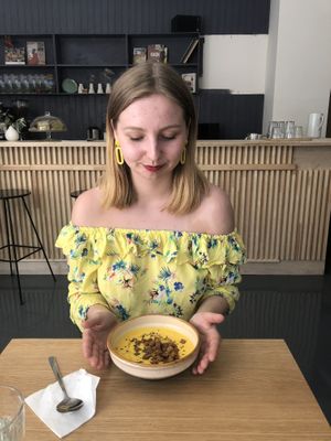 I ate a soup of the day everytime I went to Fika and was never disappointed 💛 this one was cellery, the orher one was mushroom at Fika in St Petersburg