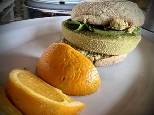 Free Bird - chickpea frittata on a English muffin #Veganuary at Urban Beets Cafe & Juicery in Wauwatosa