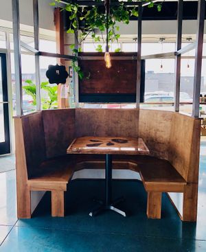 cute waiting area at Urban Beets Cafe & Juicery in Wauwatosa
