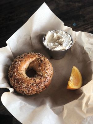 bagel with housemade cashew cream cheese at Urban Beets Cafe & Juicery in Wauwatosa