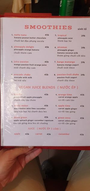 Menue at Cafe on Thu Wheels in Hue