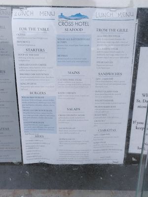 Lunch menu, cauliflower steak and quinoa salad at Cross Hotel in Harverfordwest