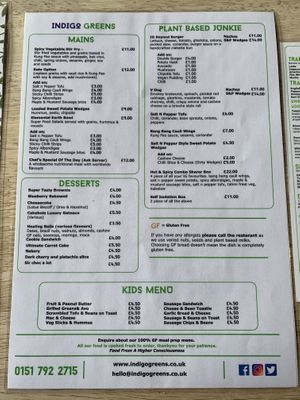 Menu (April 2022)   at Indigo Greens in Liverpool