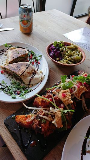 Nutroast Special wrap of the day, small salad bowl with 2 choices and AMAZING sweet potato wedges at Indigo Greens in Liverpool