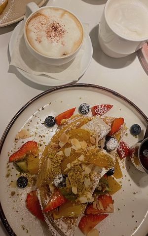 fruit and nut “french toast” - on a waffle to be vegan   at Namo Cafe Bistro in Calgary