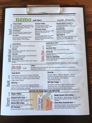 Menu  at Namo Cafe Bistro in Calgary