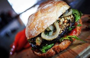 October menus mouth watering mushroom burger!  at Heathen Vegan Gourmet in Kendal