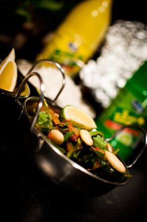 Fresh spinach & white bean curry at Heathen Vegan Gourmet in Kendal