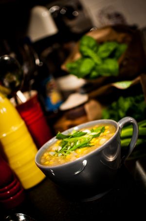 Fresh corn chowder at Heathen Vegan Gourmet in Kendal