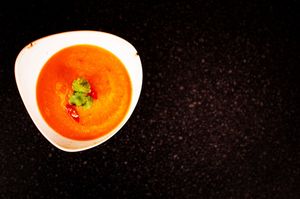 Red pepper bisque (GF) at Heathen Vegan Gourmet in Kendal