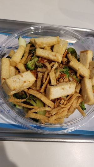 White rice, spinach, cucumber, carrots, broccoli, tofu, onion crisps, wontons and eel sauce at Ohana Poke & Sushi Burrito in New Braunfels