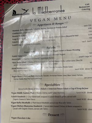 The vegan menu at La Mediterranee in San Francisco