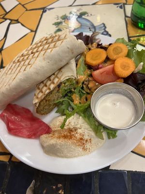 Falafel wrap with side salad and hummus   at La Mediterranee in San Francisco