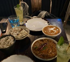 Veggie rice & mushroom chettinad (vegan & GF two closest dishes) & spiced mojito  at The Tiffin Truck in Cambridge