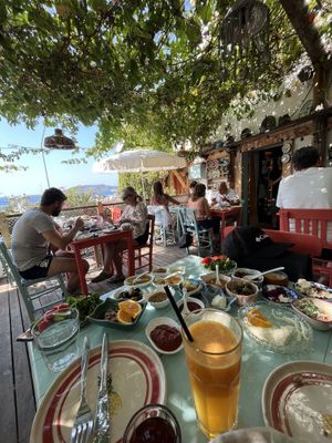 Vegan breakfast on the left, breakfast for one with eggs and cheese on the right.  at Dudu Mutfak in Kas