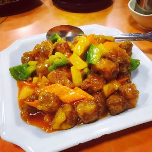 sweet and sour pork - didn't care for the texture at Happy Family - San Bernardino in San Bernardino