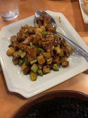 Vegan kung pow chicken without peanuts at Happy Family - San Bernardino in San Bernardino