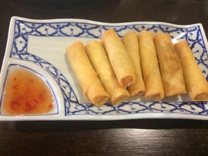 Lady says veg spring rolls are vegan.  at Chao Phraya in Kyneton