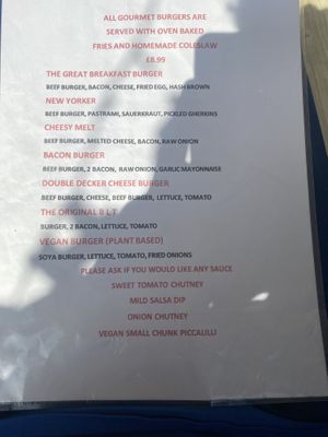 Burger menu  at K9 Plus 1 Cafe in Barry