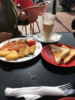 Full breakfast and a soya latte  at K9 Plus 1 Cafe in Barry