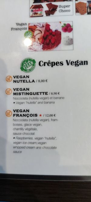 3 choices of vegan crepes gluten free at Coffee Crepes in Paris