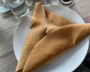 Vegan Galette with vegetable sausages and mango chutney at Coffee Crepes in Paris