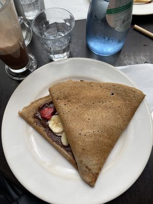Vegan Nutella crepe with banana and strawberries   at Coffee Crepes in Paris
