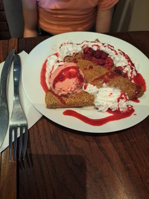 Very nice crepes with all tge trimings.  Stuffed with berries at Coffee Crepes in Paris