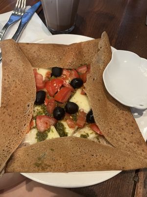 Vegan mozzarella tomato and olive  at Coffee Crepes in Paris