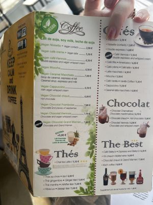 Coffee options s  at Coffee Crepes in Paris