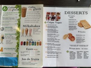 Menu with vegan sweet crepes   at Coffee Crepes in Paris