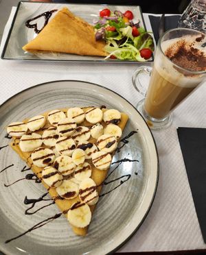 Banana chocolate and Louvre crepe at Coffee Crepes in Paris