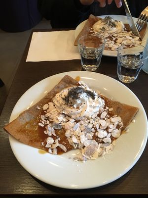 Vegan caramel crepes at Coffee Crepes in Paris