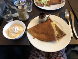 Spiced apple and maple syrup with extra vegan cream  at Coffee Crepes in Paris