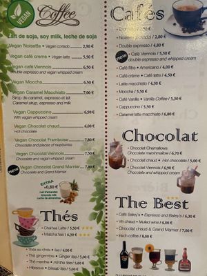 Many vegan coffee drinks  at Coffee Crepes in Paris