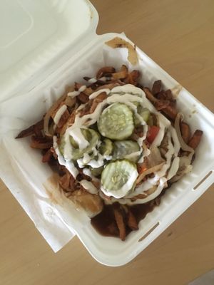 BBQ jackfruit poutine  at Fern Cafe and Bakery in Victoria